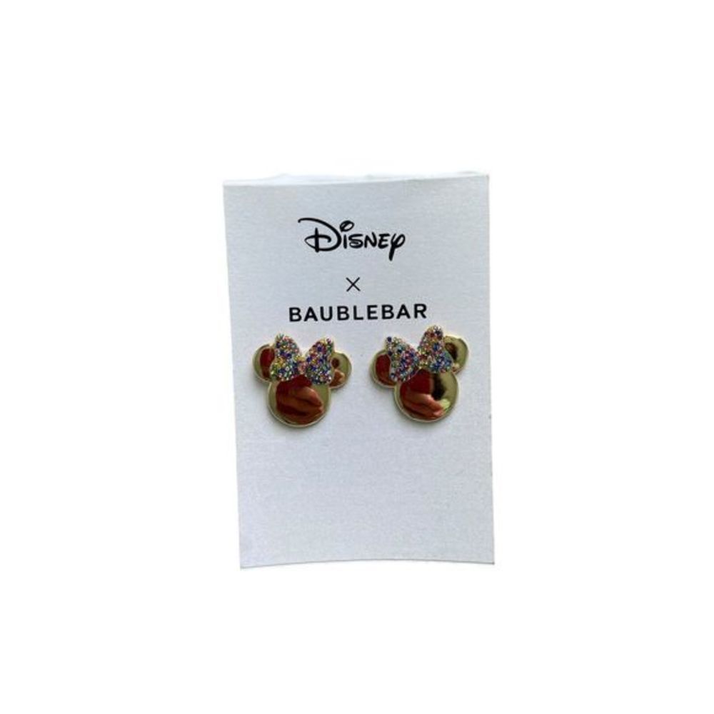 NIB Disney X Baublebar Minnie Mouse‎ Rhinestone Studs Post Gold Tone Earrings